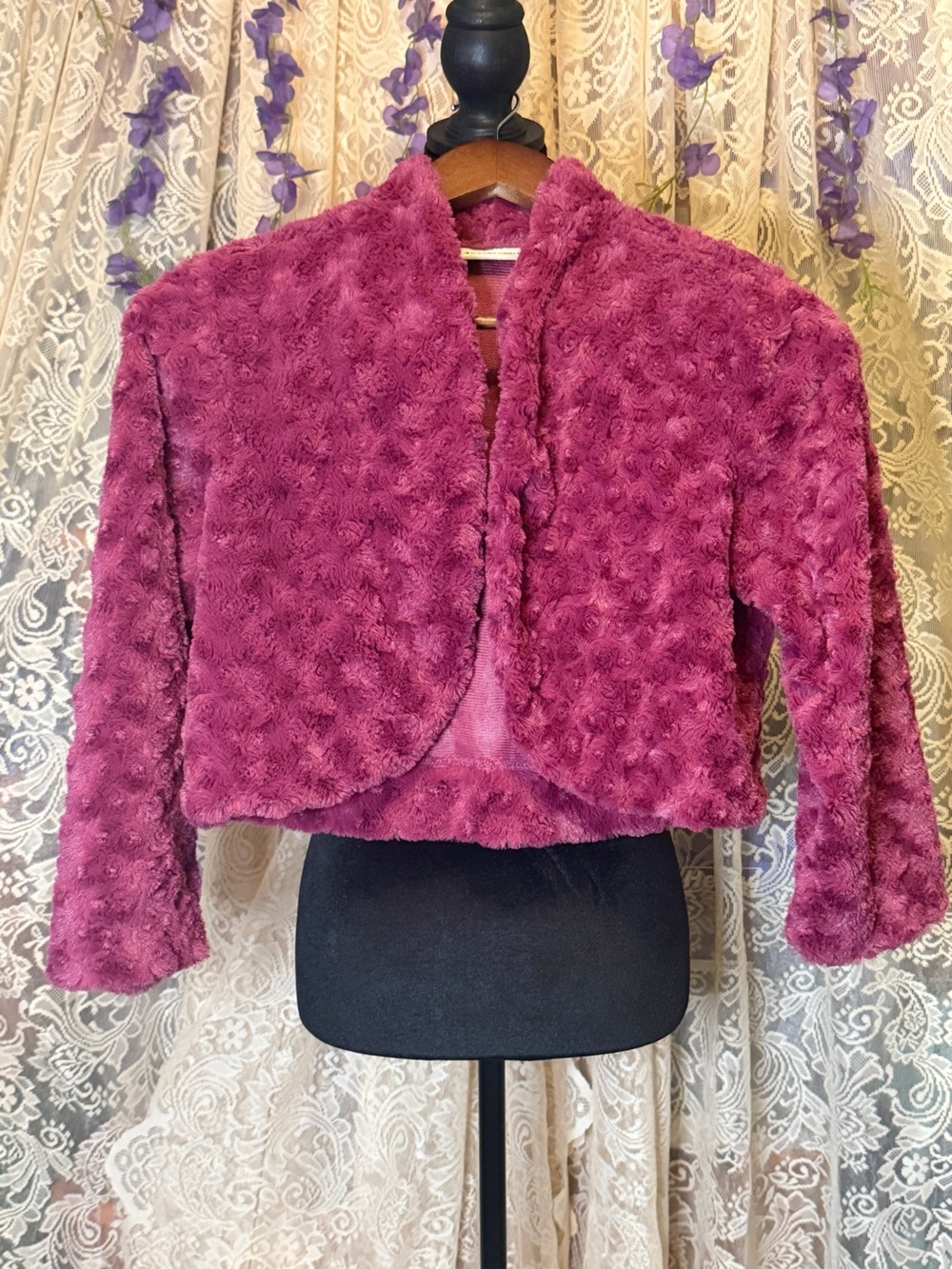 Amanda Charles Magenta Faux Fur Cropped Bolero Jacket Medium Evening Shrug